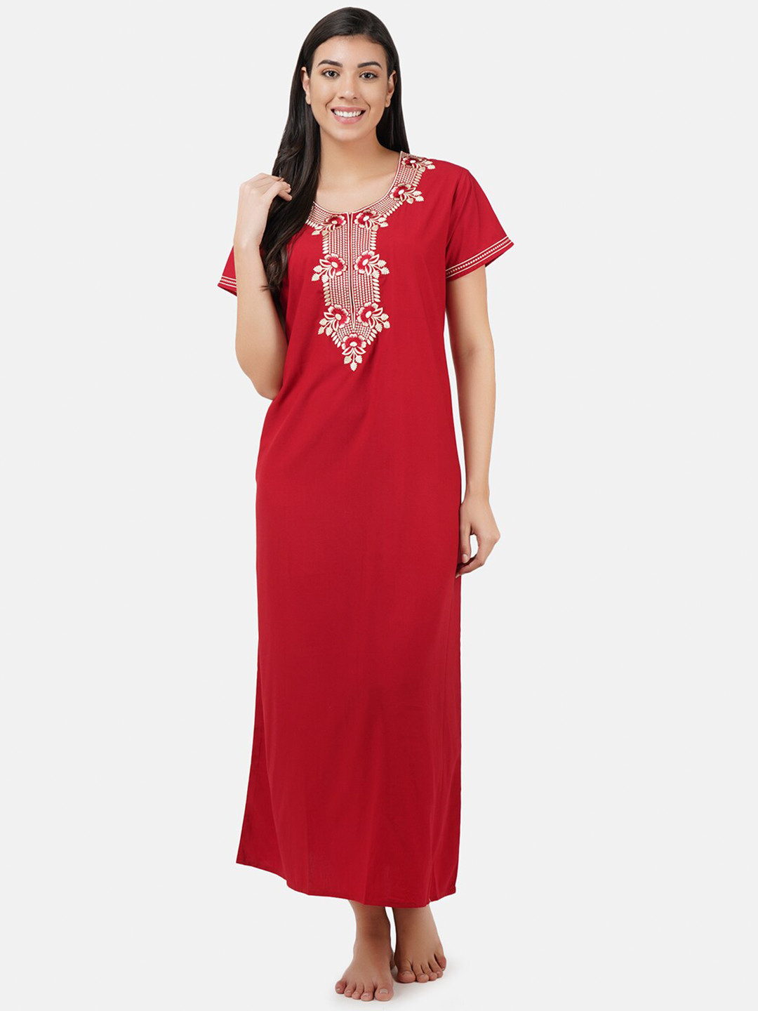 

KOI SLEEPWEAR Red Embroidered Maxi Nightdress With Pockets