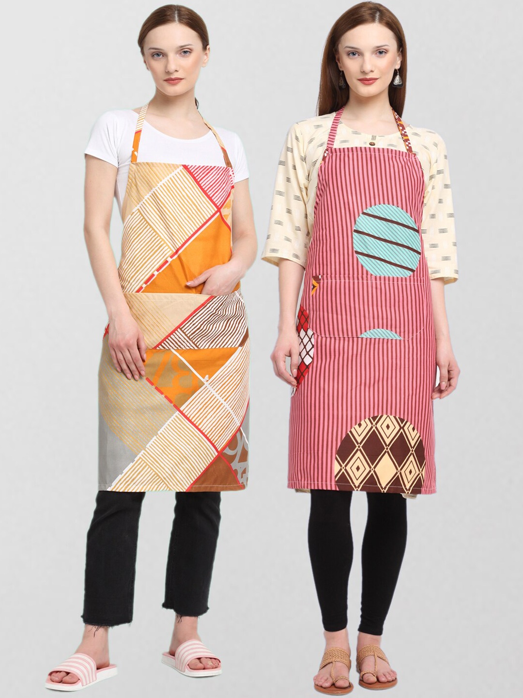 

KLOTTHE Unisex Pack Of 2 Printed Cotton 210 TC Aprons, Brown