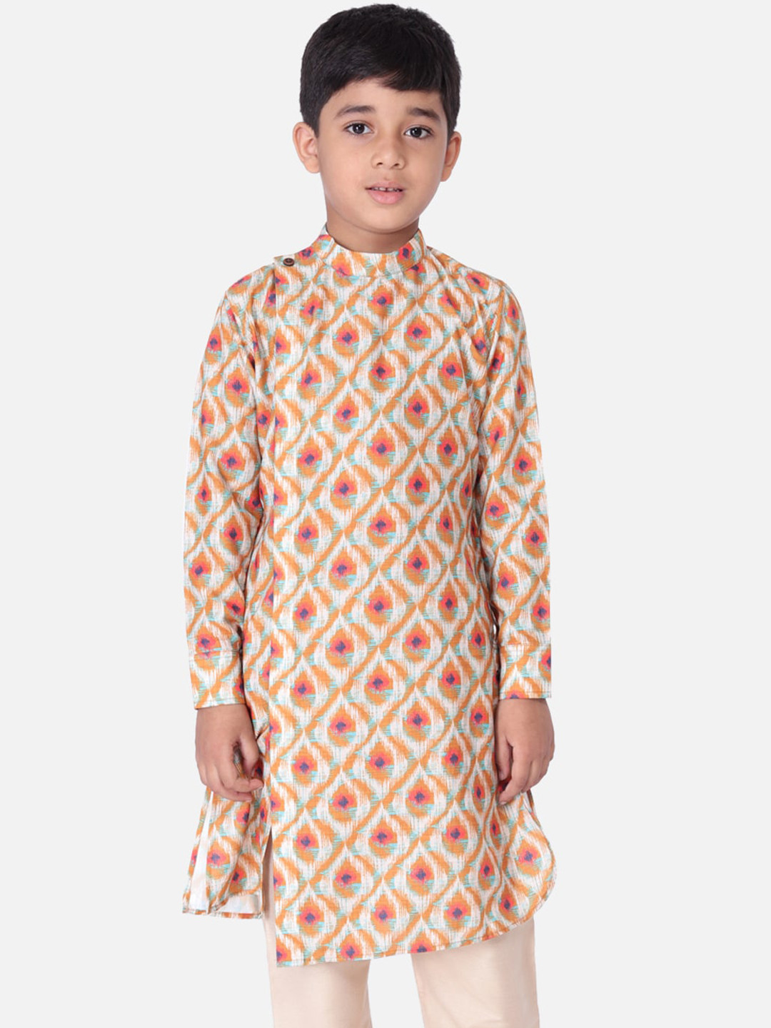 

TABARD Boys Orange & Off White Geometric Printed Kurta