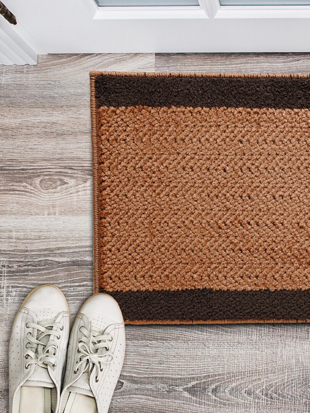 Saral Home Beige & Brown Textured Cotton Anti-Skid Door Mat