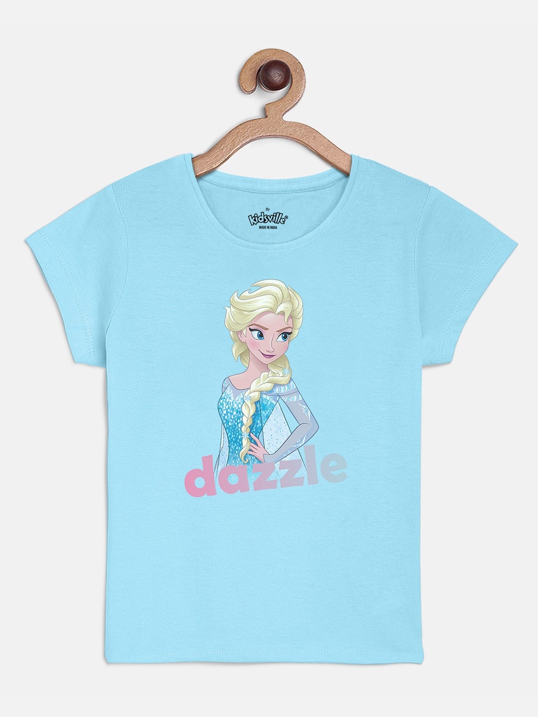 

Kids Ville Girls Blue Frozen Printed CottonPure Cotton T-shirt