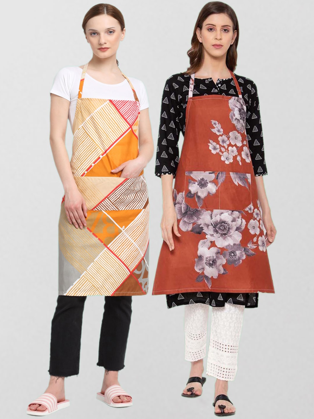 

KLOTTHE Unisex Pack Of 2 Printed 210 TC Cotton Aprons, Beige