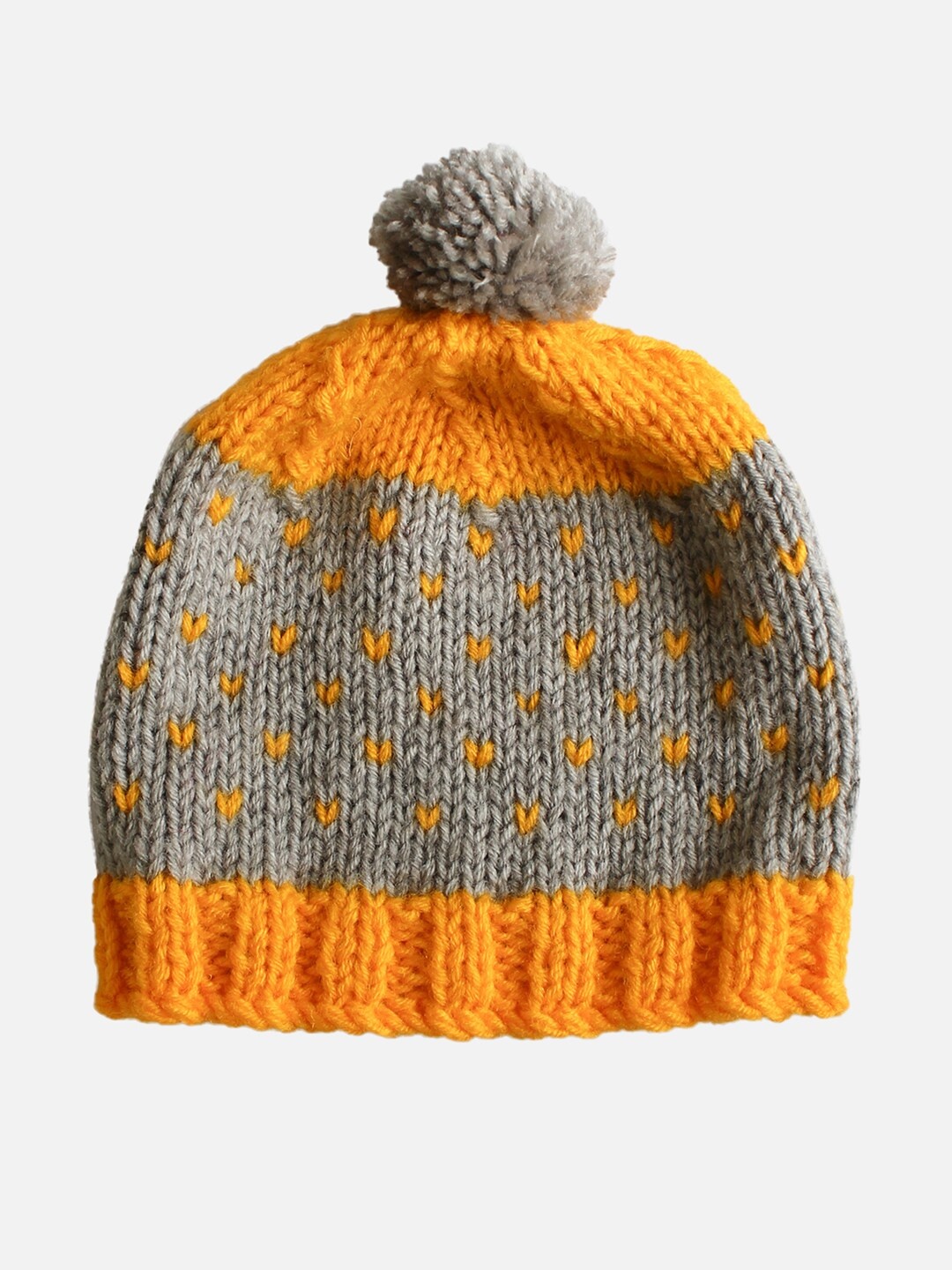 Woonie Unisex Kids Grey & Orange Beanie