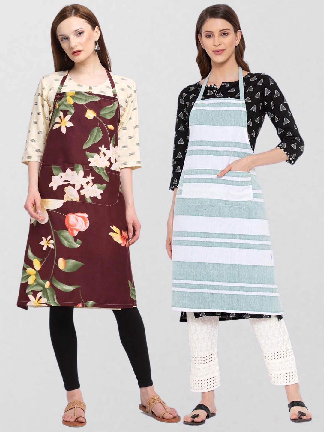 

KLOTTHE Unisex Pack Of 2 Printed 210TC Cotton Aprons, Brown