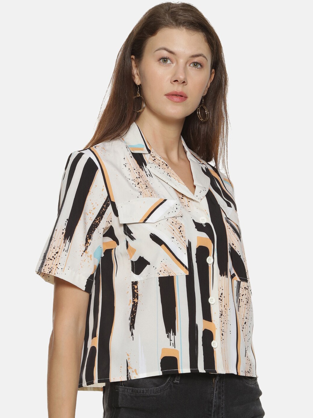 

Campus Sutra Women Cream-Coloured Printed Casual Shirt