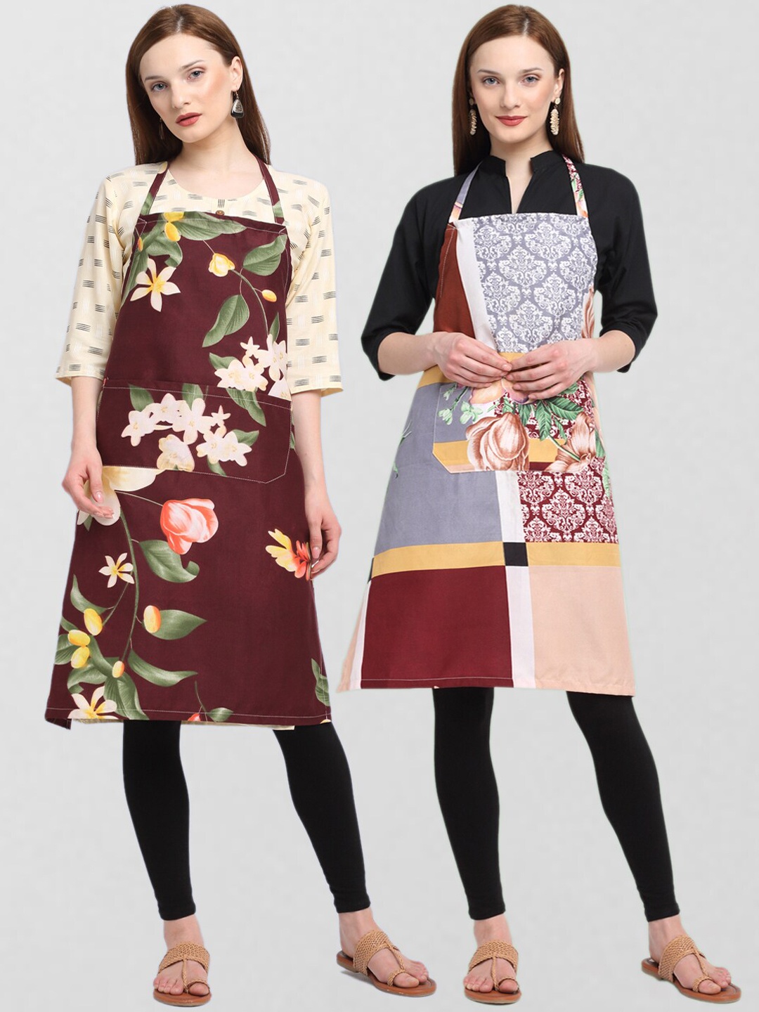 KLOTTHE Unisex Pack Of 2 Printed Cotton 210 TC Aprons, Maroon