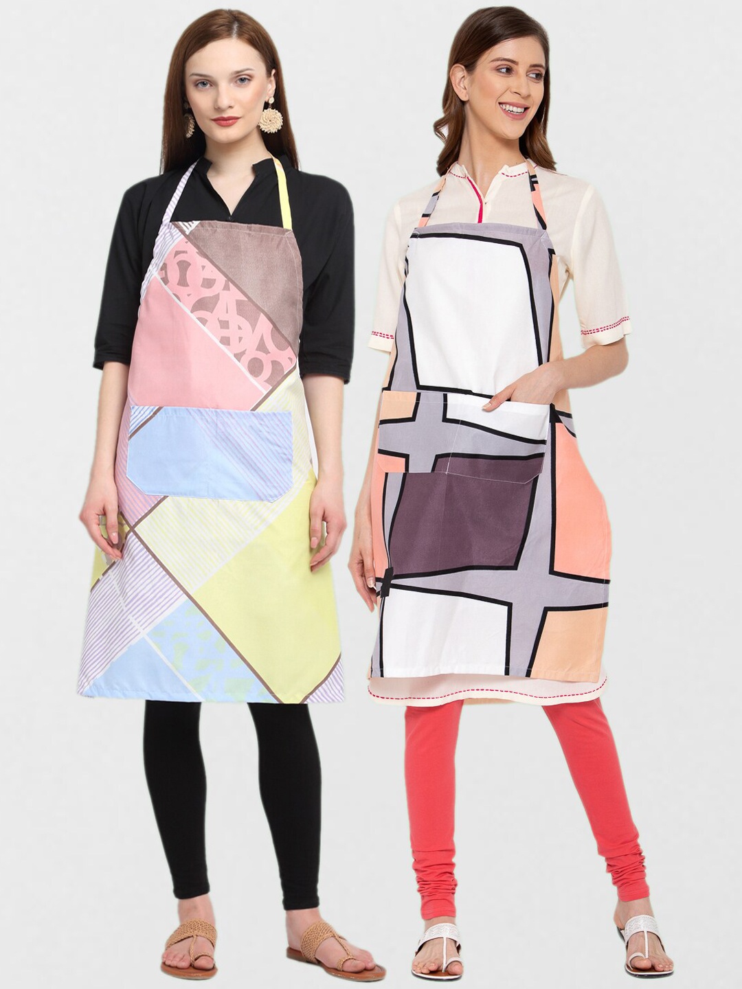 

KLOTTHE Unisex Pack Of 2 Printed 210 TC Cotton Aprons, Pink
