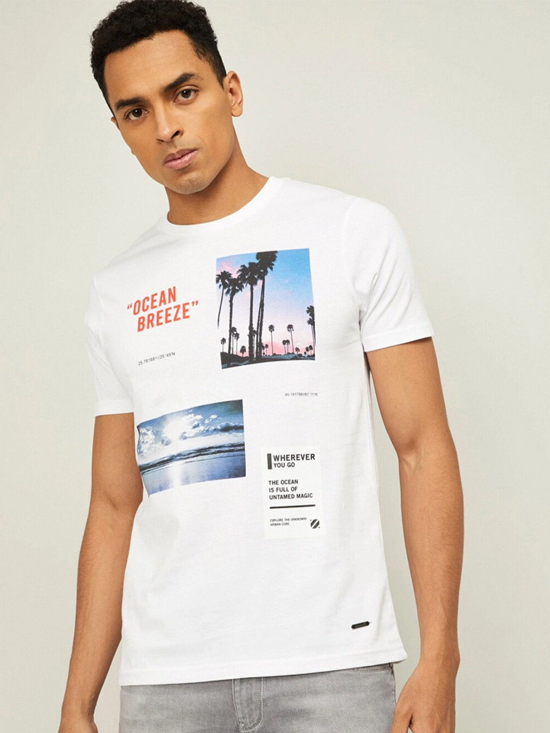 

Bossini Men White Printed Slim Fit T-shirt