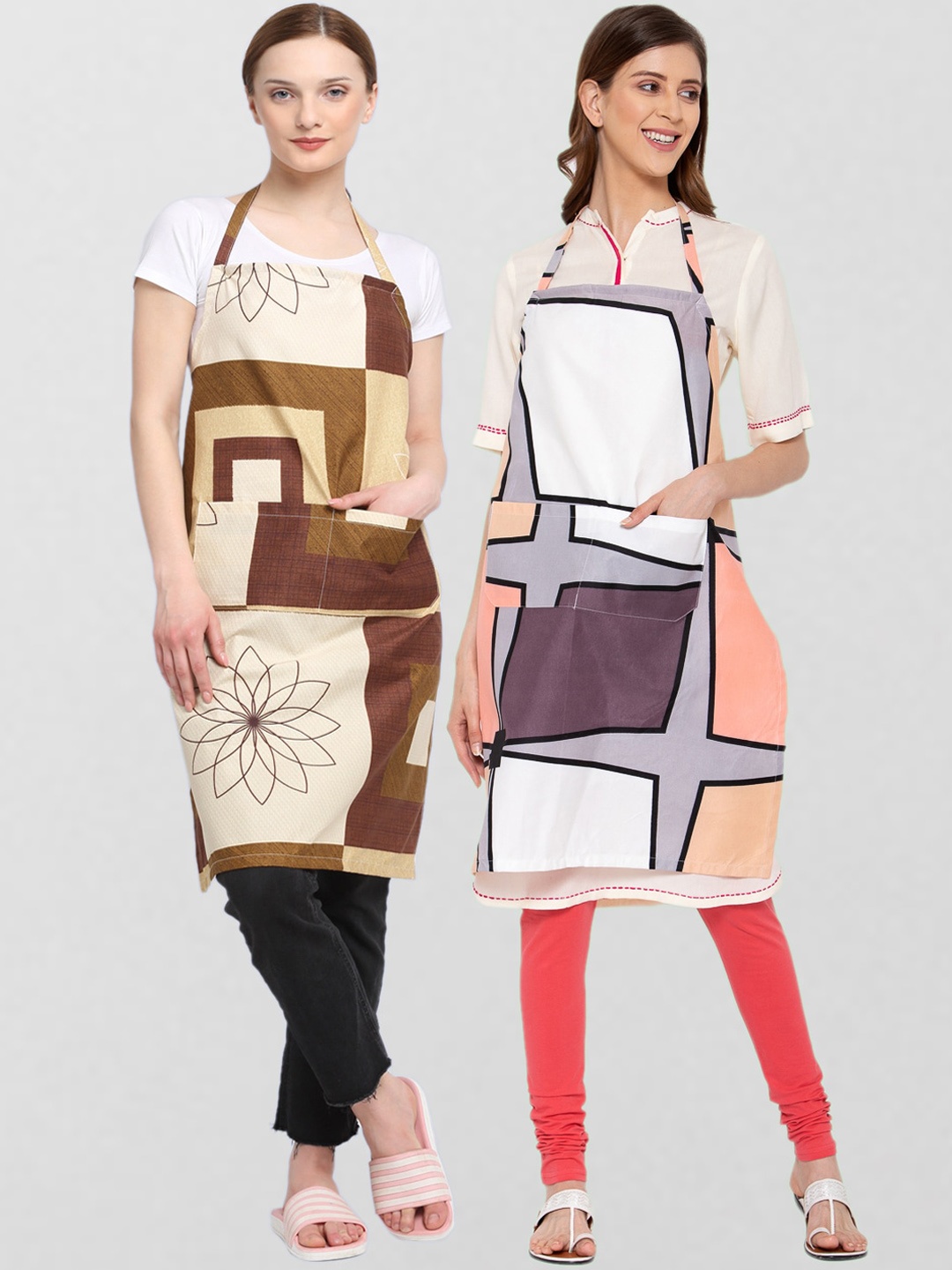 

KLOTTHE Unisex Pack Of 2 Printed 210 TC Cotton Aprons, Brown