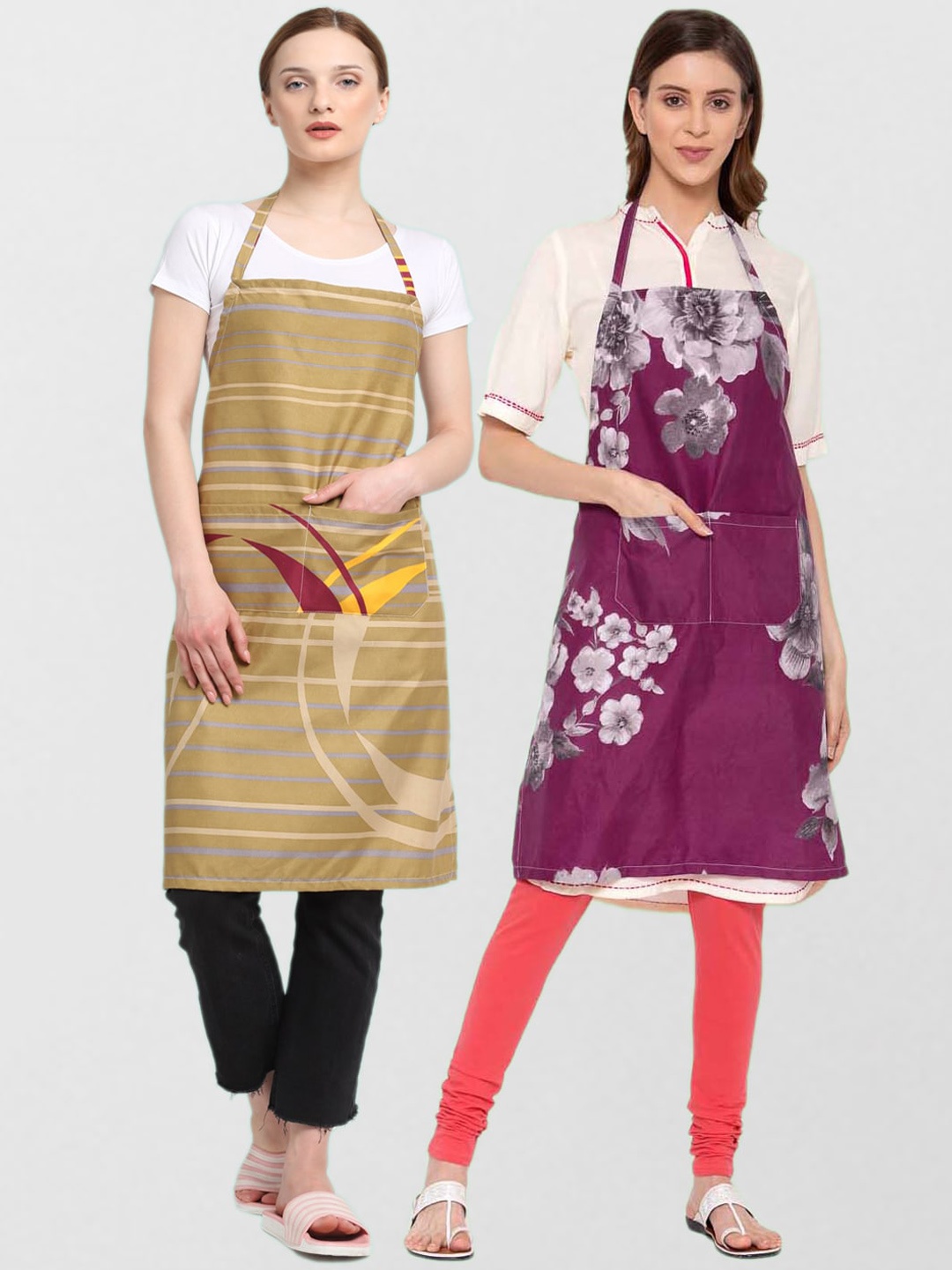 

KLOTTHE Unisex Pack Of 2 Cotton Printed 210 TC Aprons, Purple