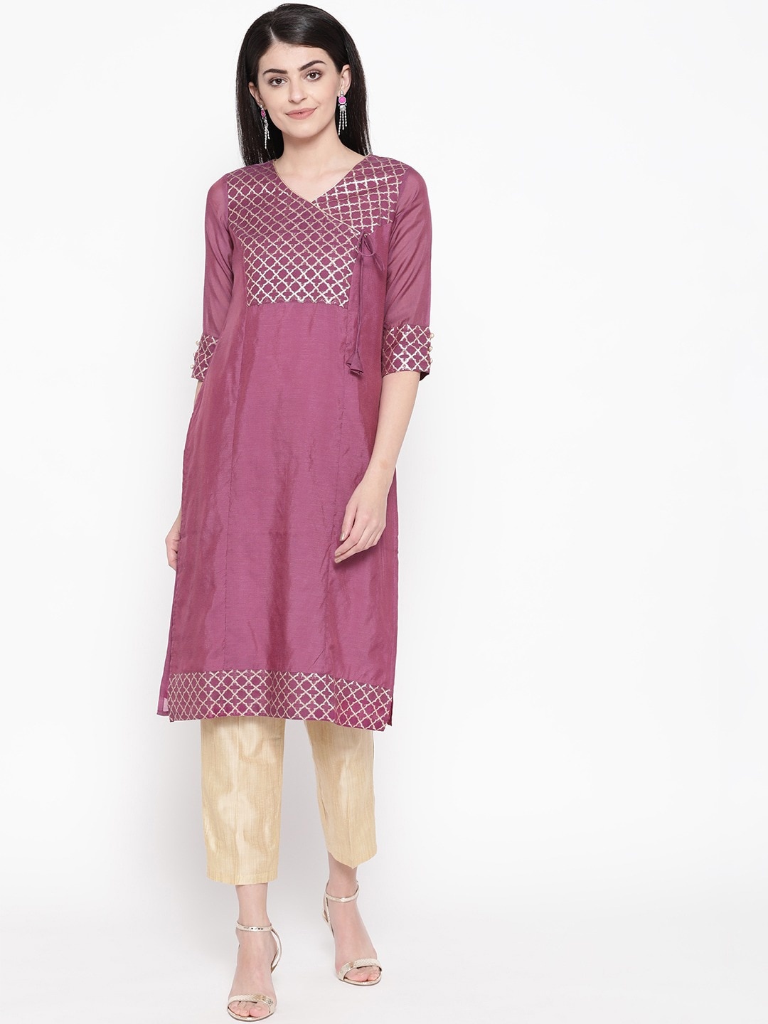 

Be Indi Women Purple Woven Design Kurta