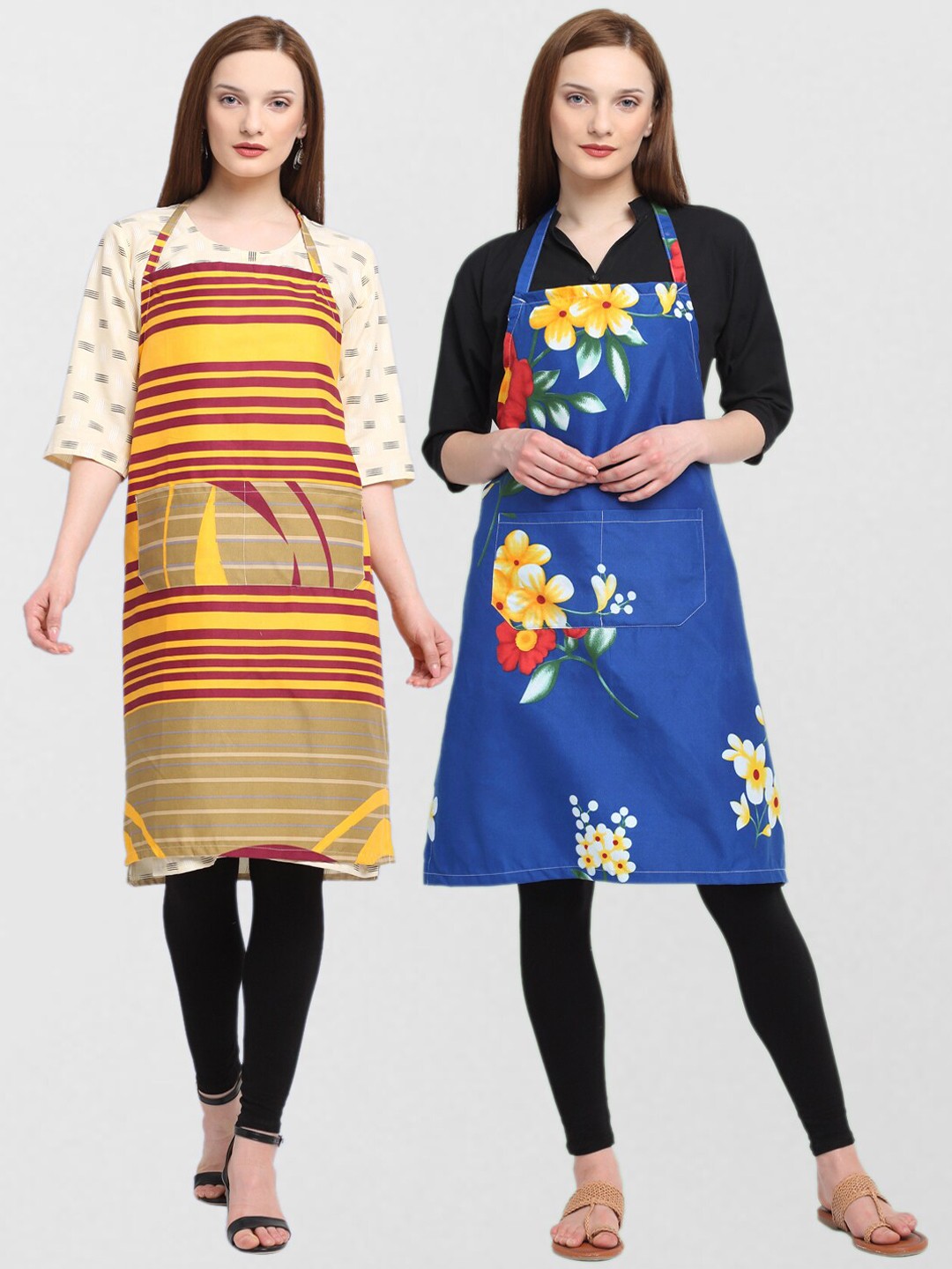 

KLOTTHE Unisex Pack Of 2 Printed Cotton 210 TC Aprons, Blue