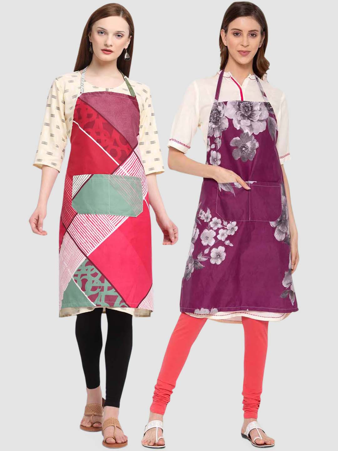

KLOTTHE Pack Of 2 Printed 210 TC Cotton Aprons, Pink