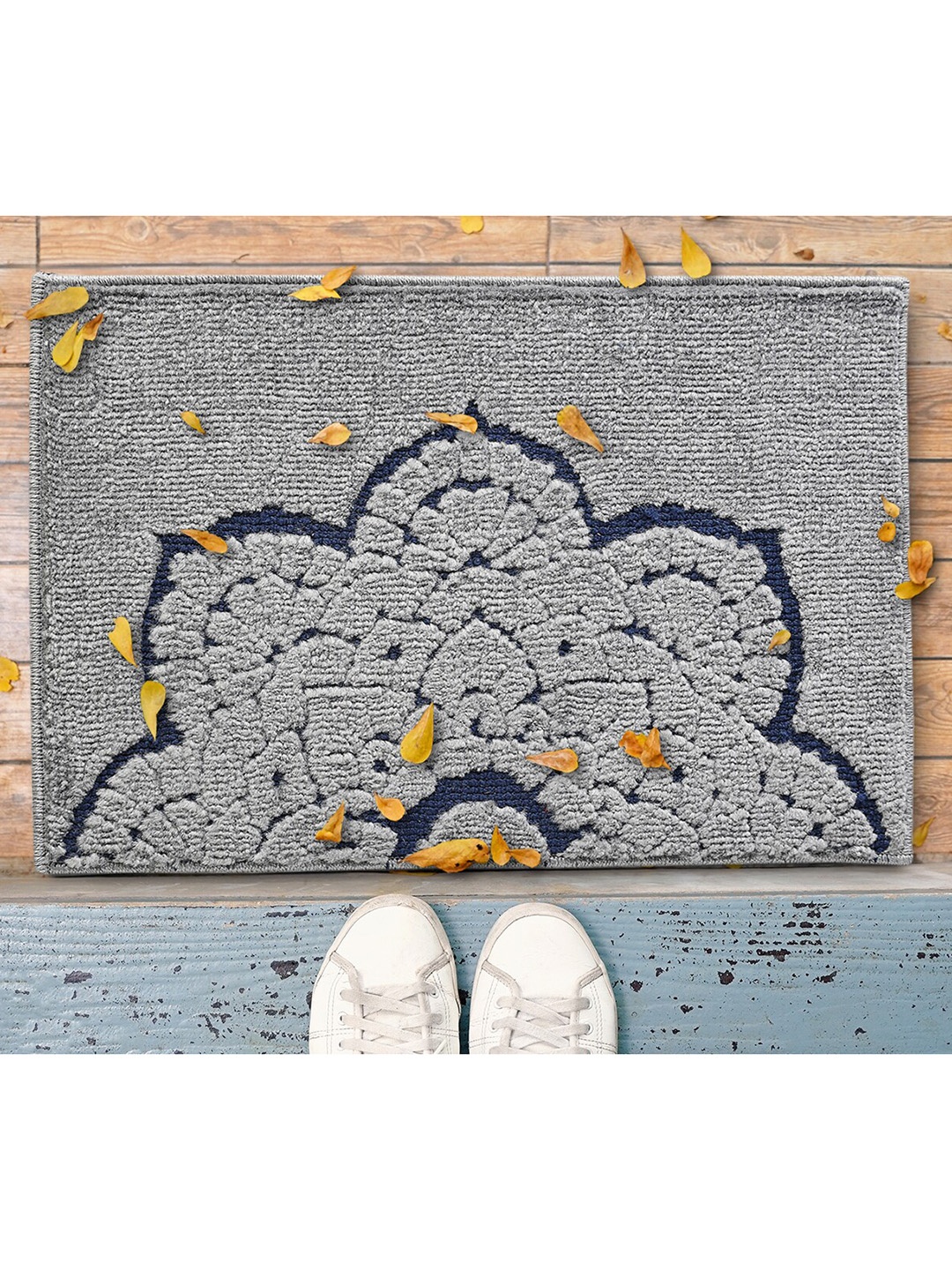 

Saral Home Set Of 2 Ethnic Motif Cotton Anti-Skid Door Mats, Brown