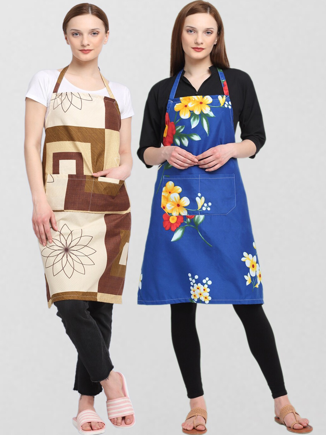 

KLOTTHE Unisex Pack Of 2 Printed Cotton 210 TC Aprons, Brown
