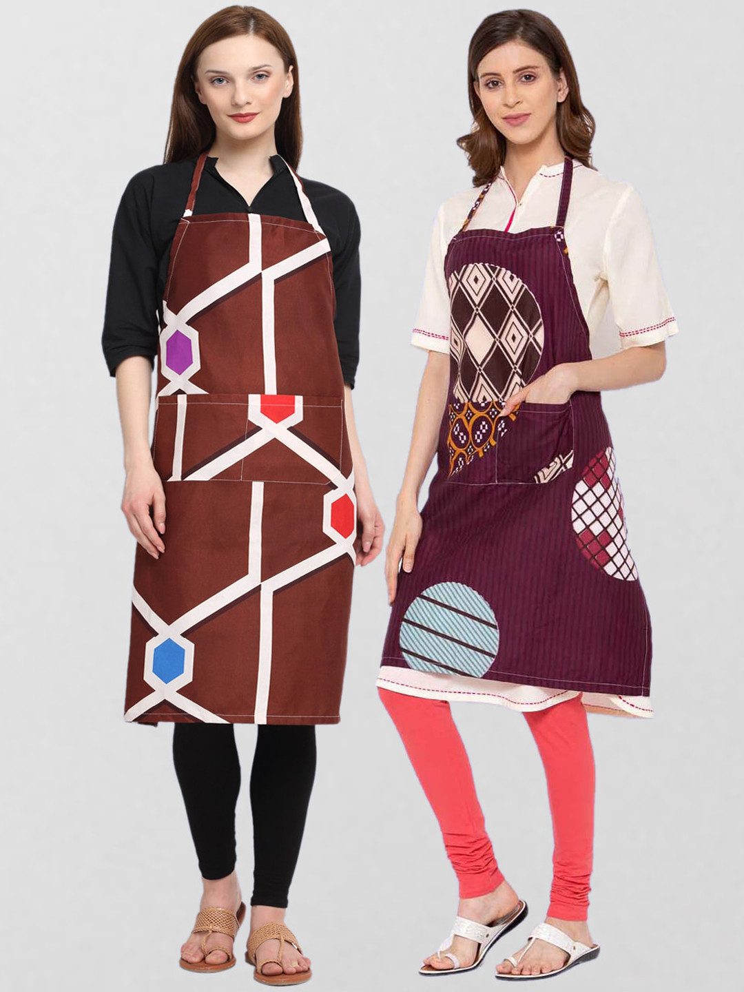 

KLOTTHE Unisex Pack Of 2 Printed 210TC Cotton Aprons, Brown