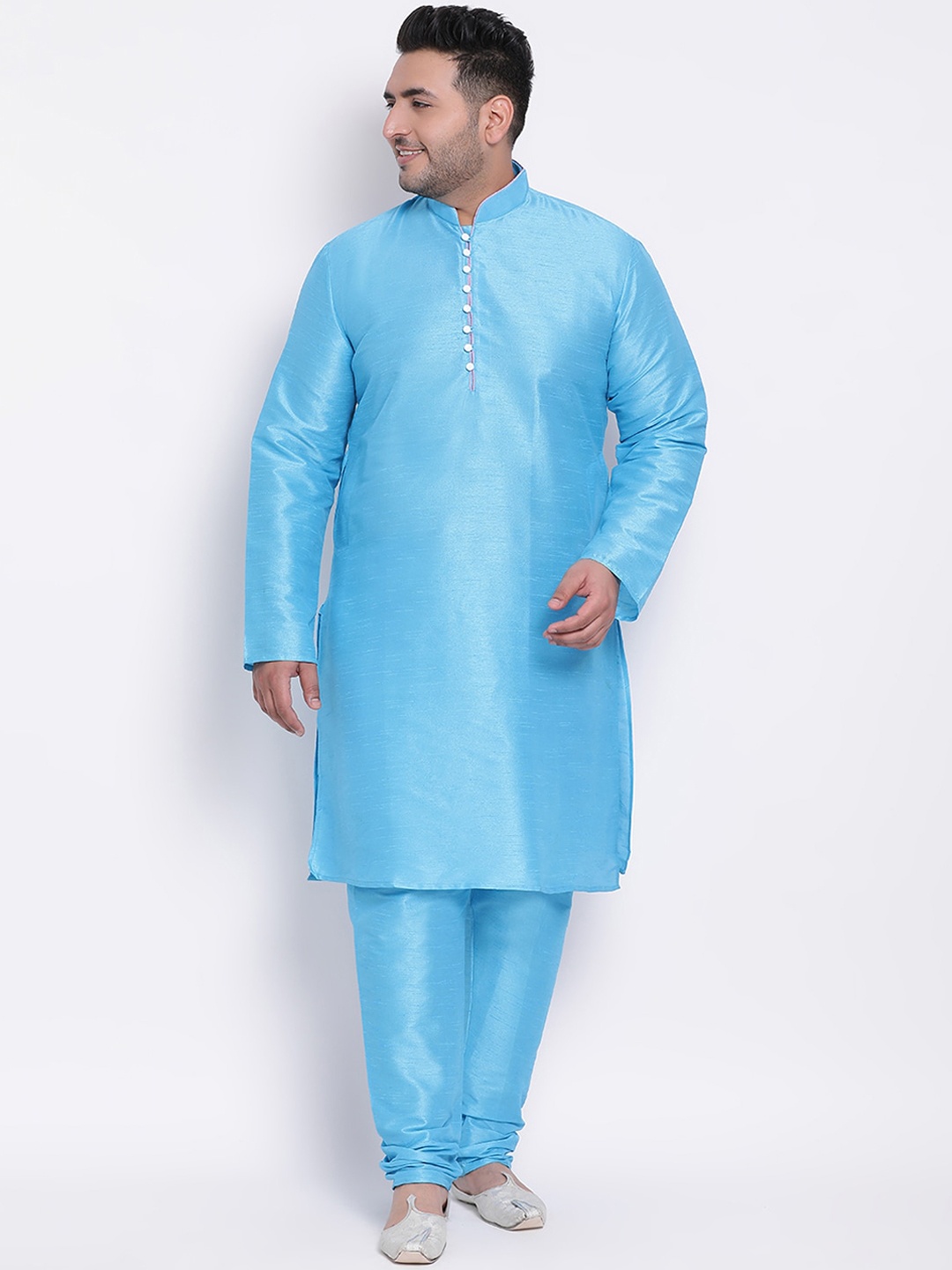 

Hangup Men Blue Dupion Silk Kurta with Pyjamas