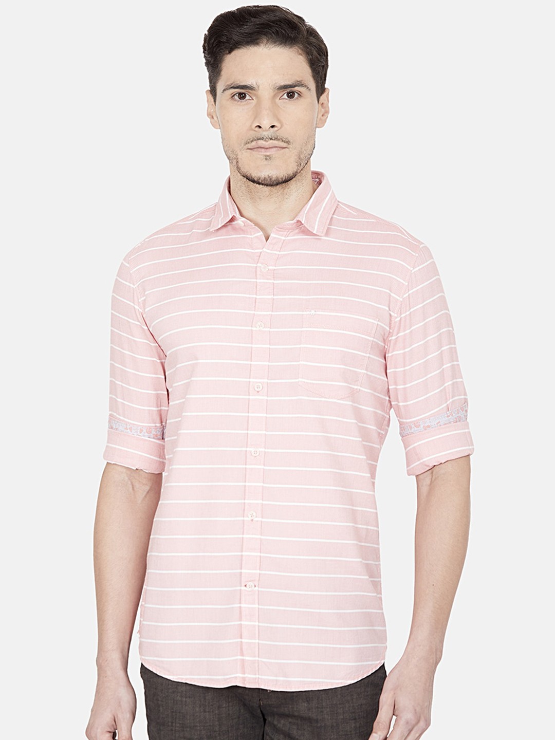 

Oxemberg Men Pink Slim Fit Horizontal Stripes Striped Casual Shirt