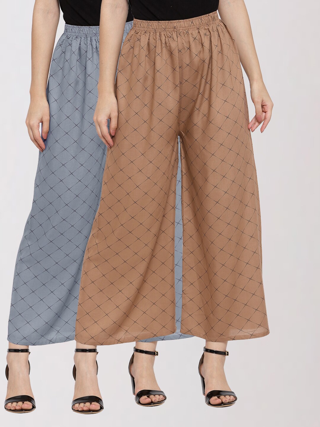 

KLOTTHE Women Brown & Grey Pack of 2 Printed Palazzos