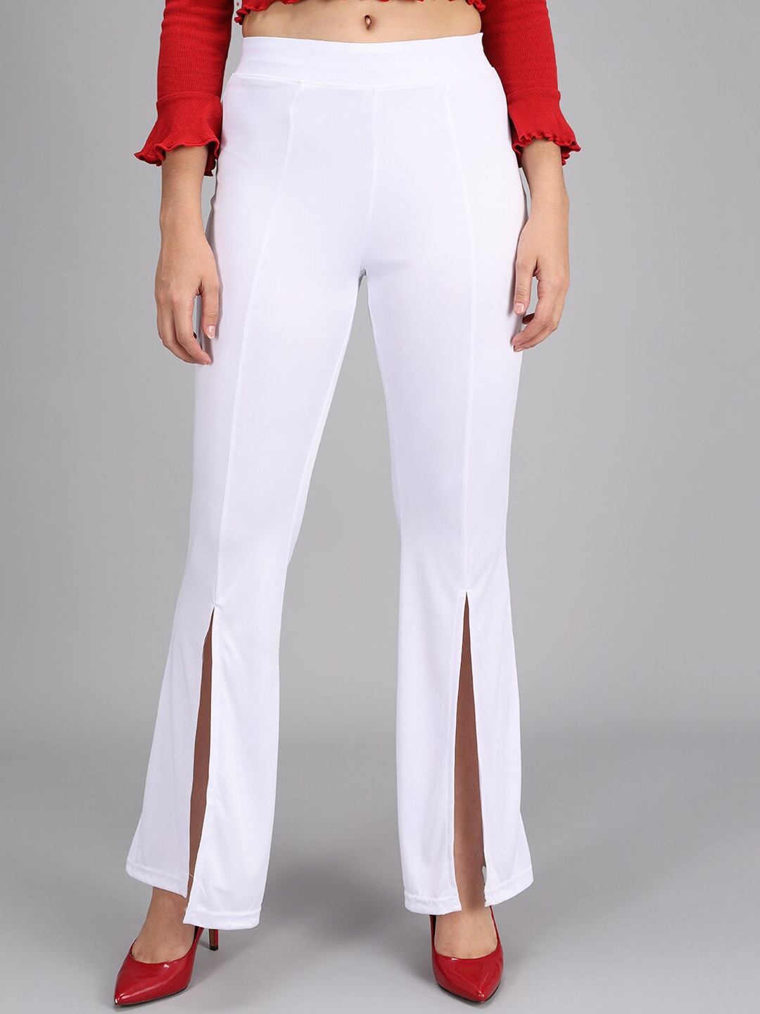 

Kotty Women White Flared High-Rise Parallel Trousers