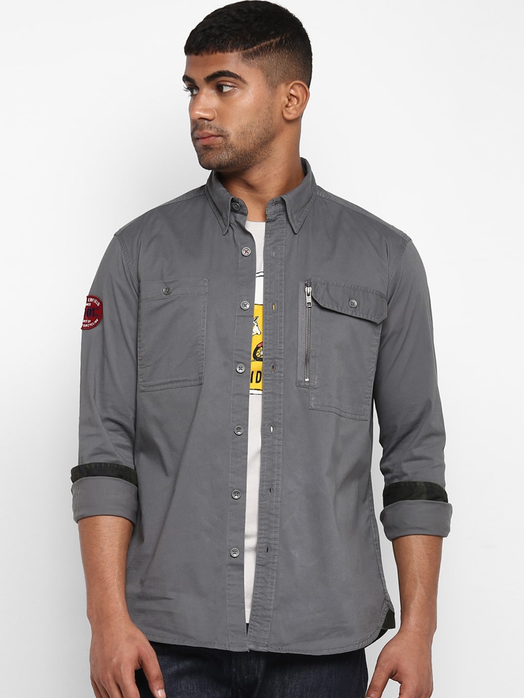 

Royal Enfield Men Grey Casual Shirt