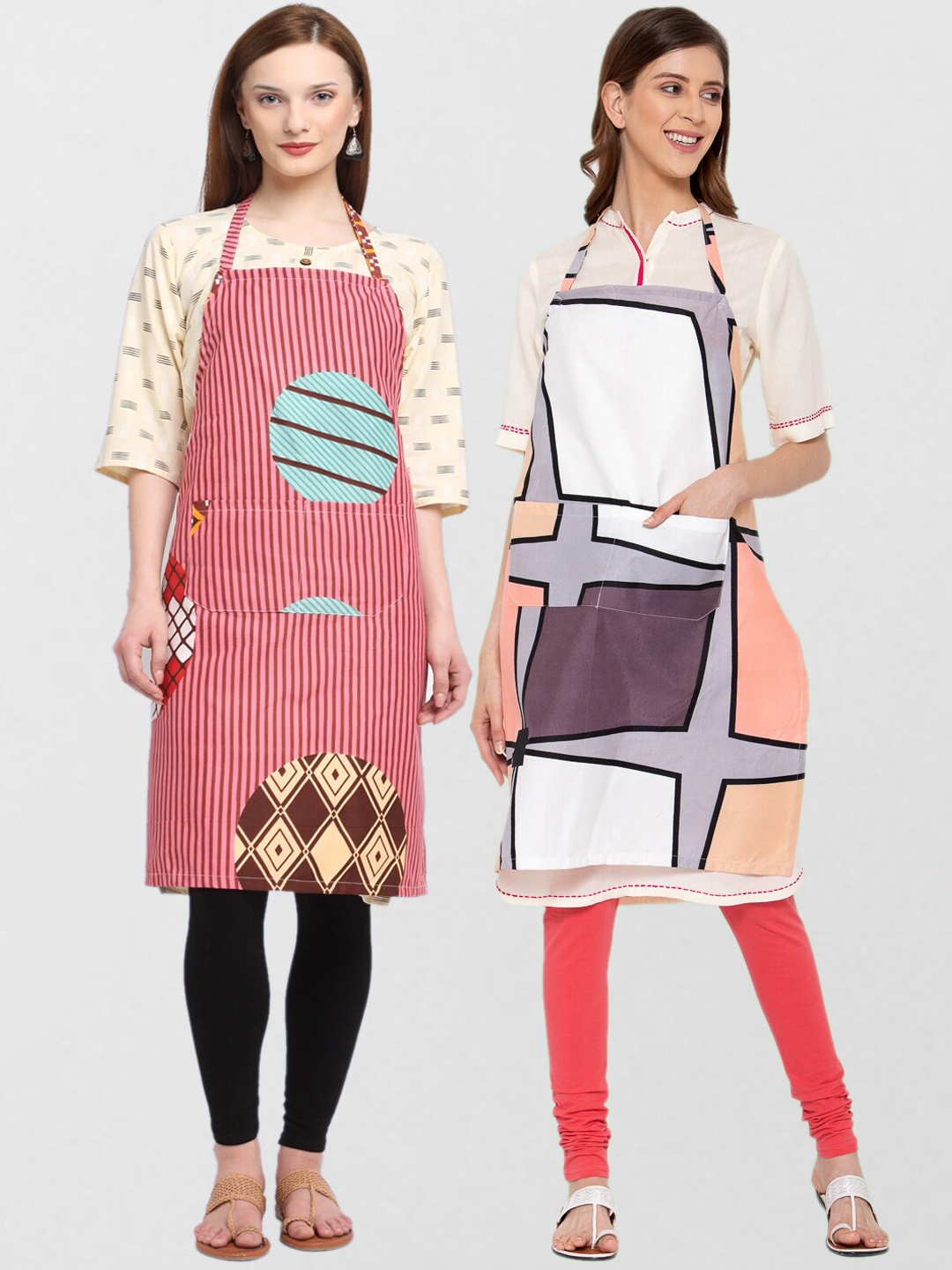 

KLOTTHE Unisex Pack Of 2 Printed Cotton 210 TC Aprons, Blue