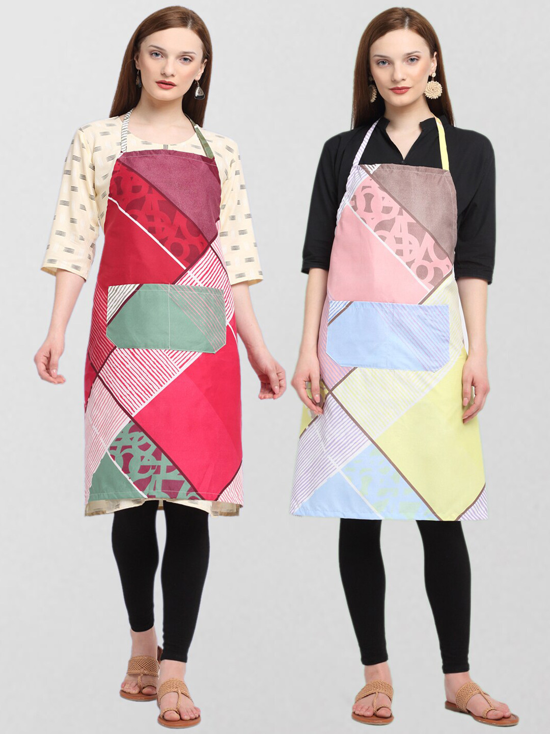 

KLOTTHE Unisex Pack Of 2 Printed 210 TC Cotton Aprons, Pink