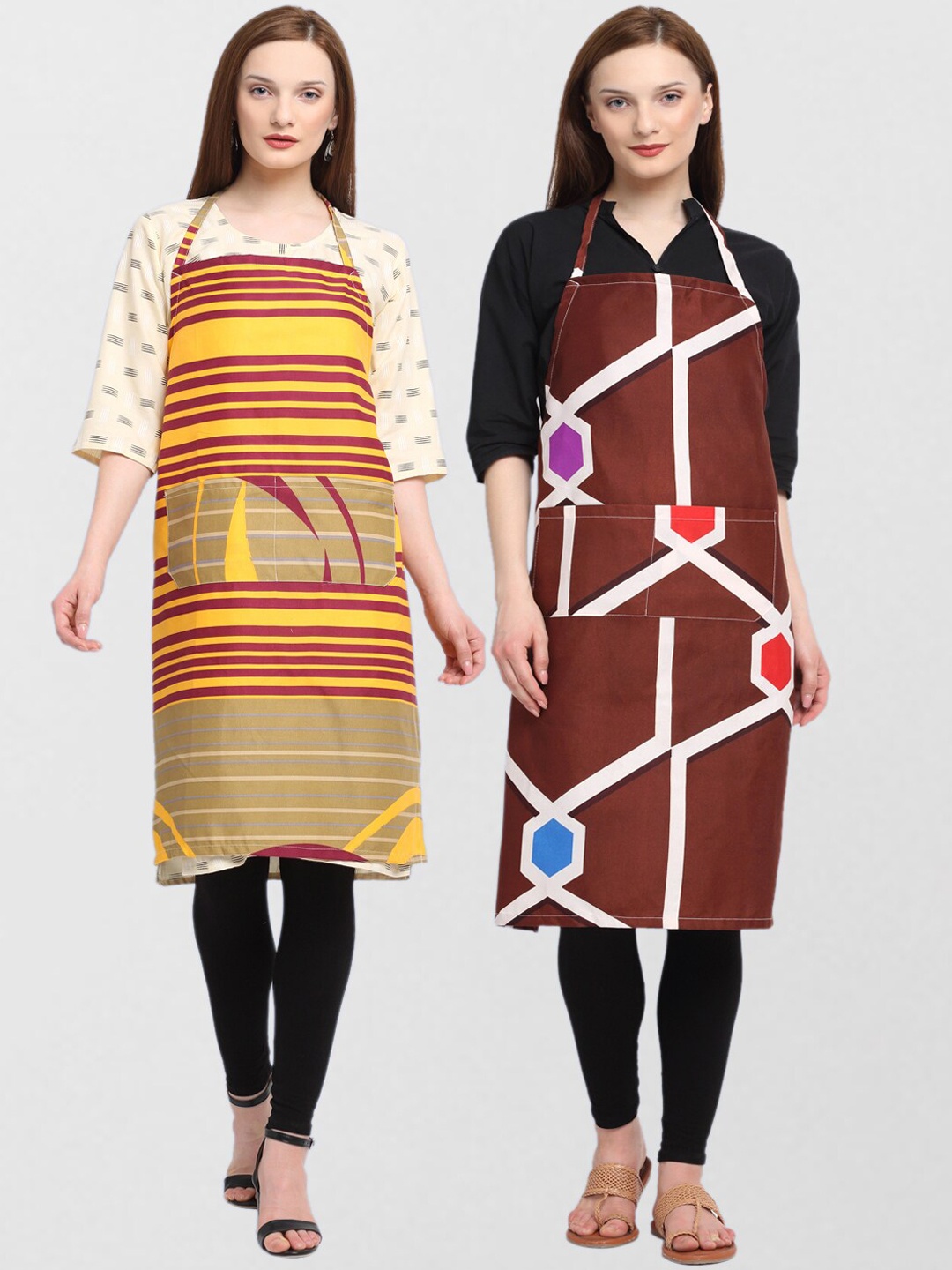 

KLOTTHE Unisex Pack Of 2 Printed 210TC Cotton Aprons, Brown