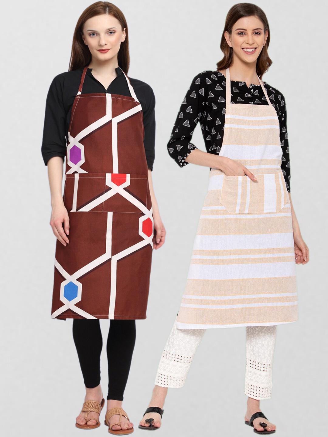 

KLOTTHE Unisex Pack Of 2 Printed 210 TC Cotton Aprons, Beige