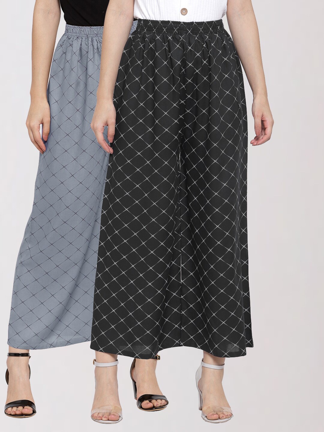 

KLOTTHE Women Black & Grey 2 Printed Palazzos