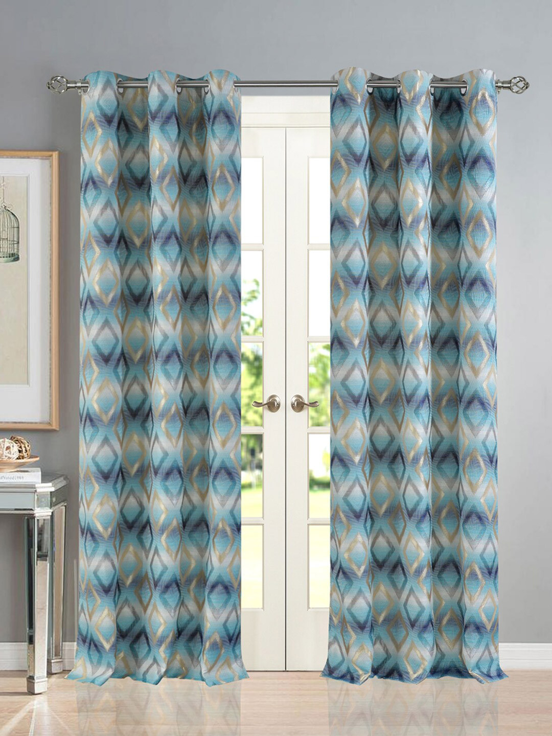 

Deco Window Blue & Beige Set of 2 Geometric Room Darkening Door Curtain