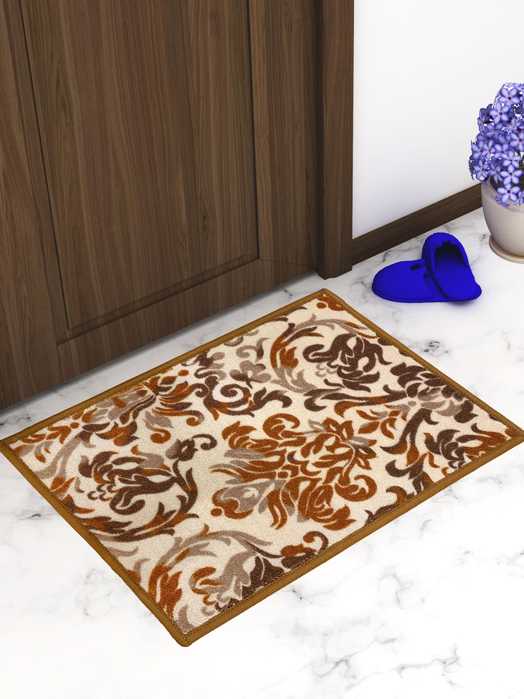 

Athom Trendz Set Of 3 Brown & Cream-Coloured Printed Anti-Skid Doormats, Multi
