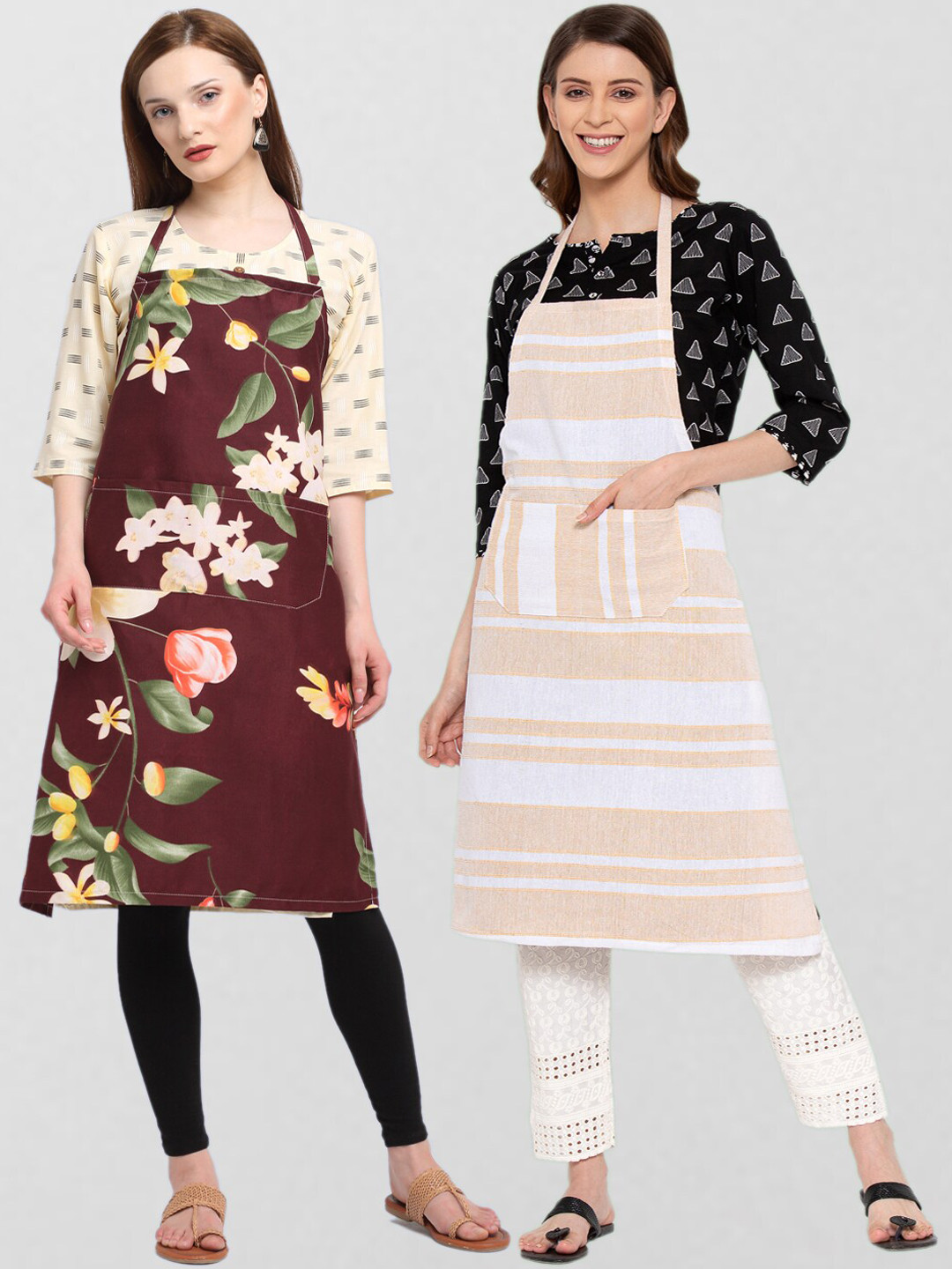 

KLOTTHE Unisex Pack Of 2 Printed Cotton 210 TC Aprons, Brown