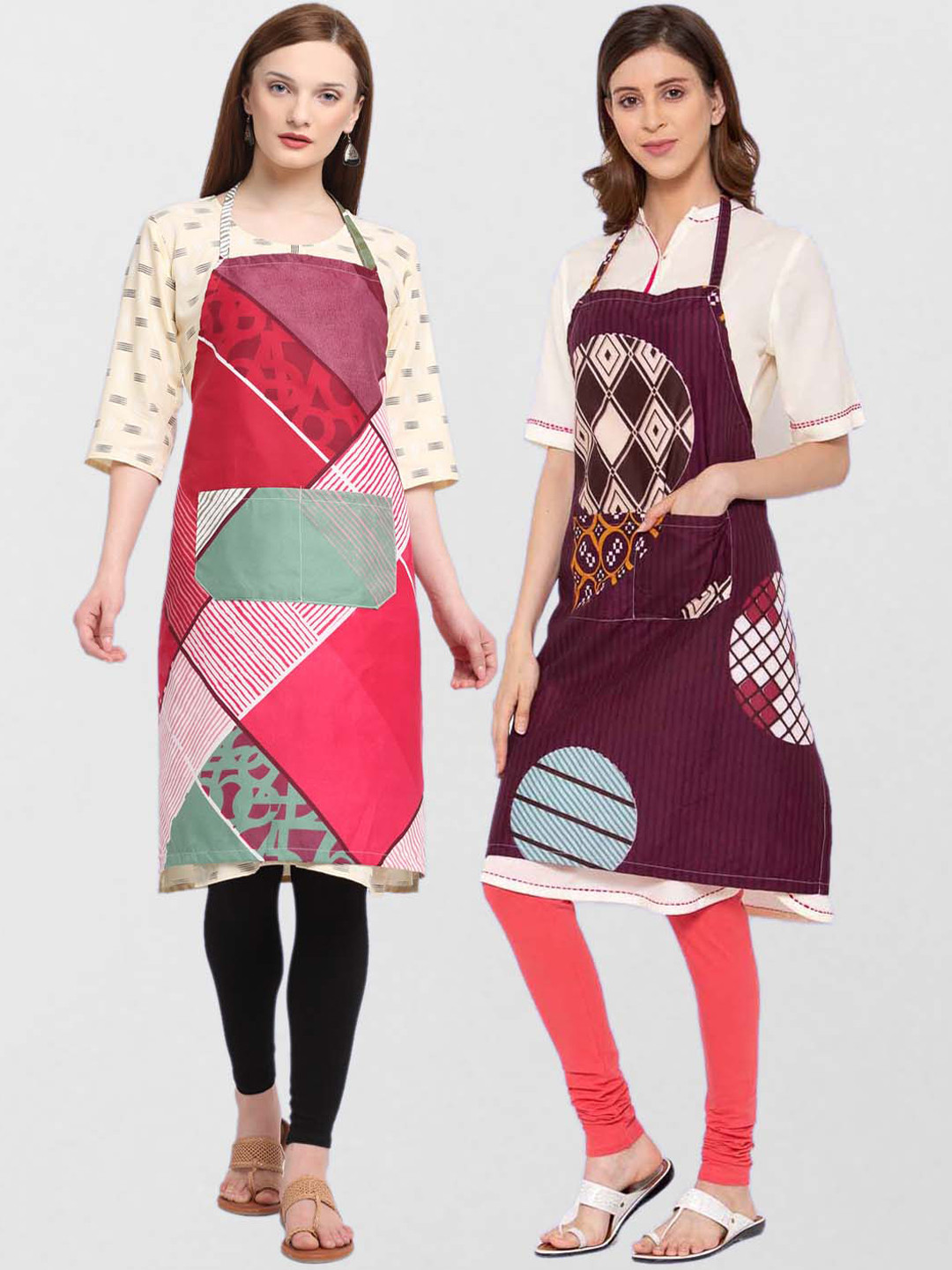 

KLOTTHE Unisex Pack Of 2 Printed 210TC Cotton Aprons, Pink