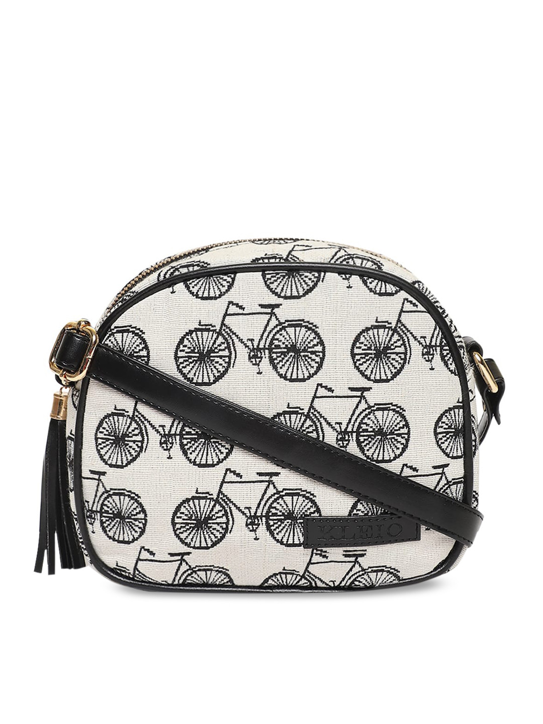 

KLEIO Jacquard Half Moon Sling Bag, Black