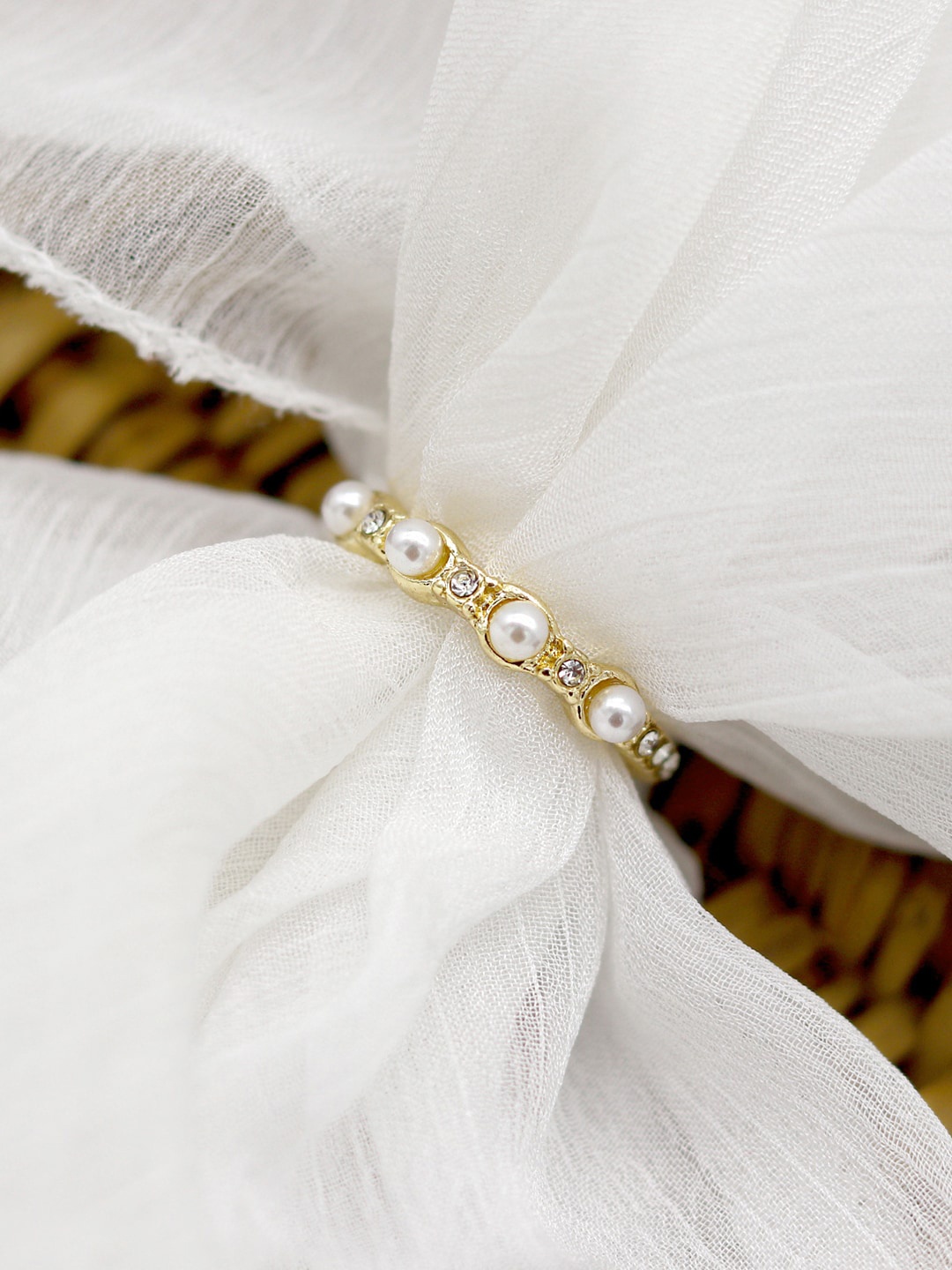 

JOKER & WITCH Gold-Toned & White Pearl-Studded Adjustable Finger Ring