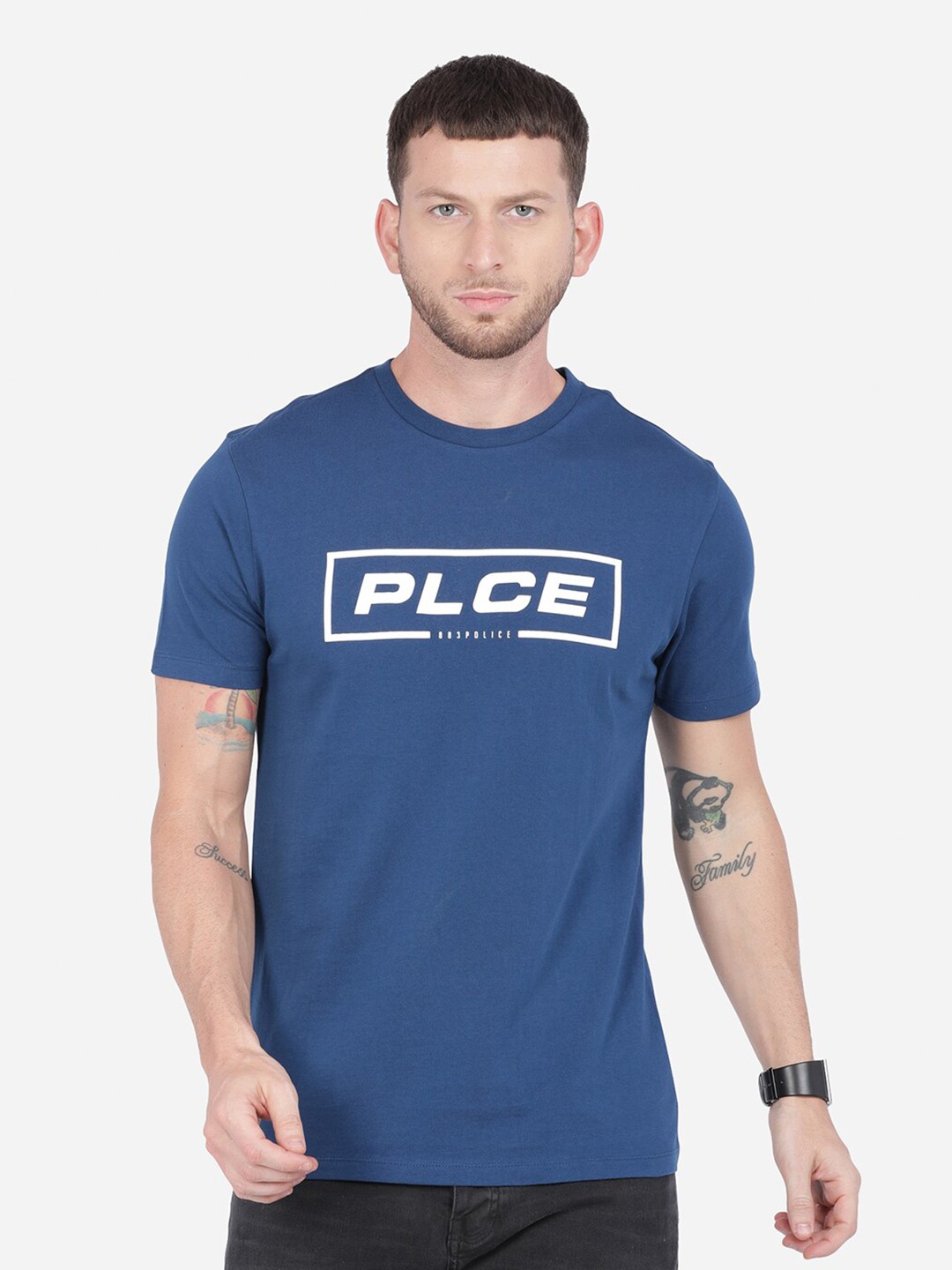 

883 Police Menvy Blue Typography Printed T-shirt, Navy blue