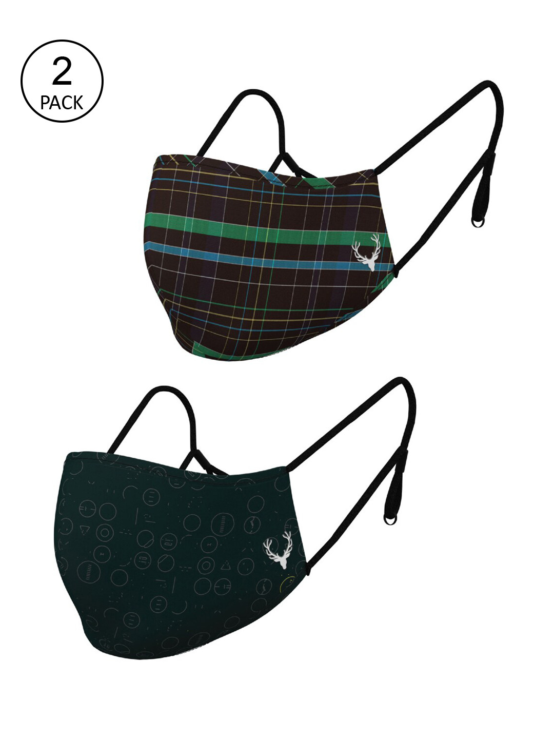 

Allen Solly Men Pack Of 2 7-Ply Pure Cotton Reusable Protective Outdoor Masks, Green