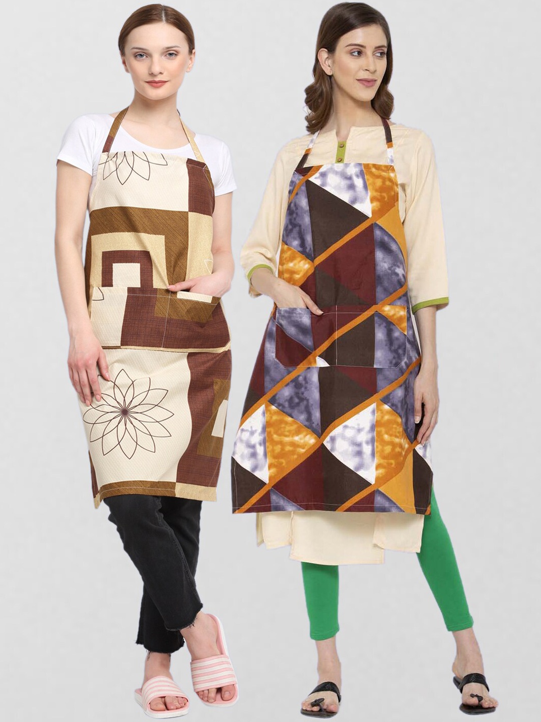 

KLOTTHE Unisex Pack Of 2 Printed 210TC Cotton Aprons, Beige