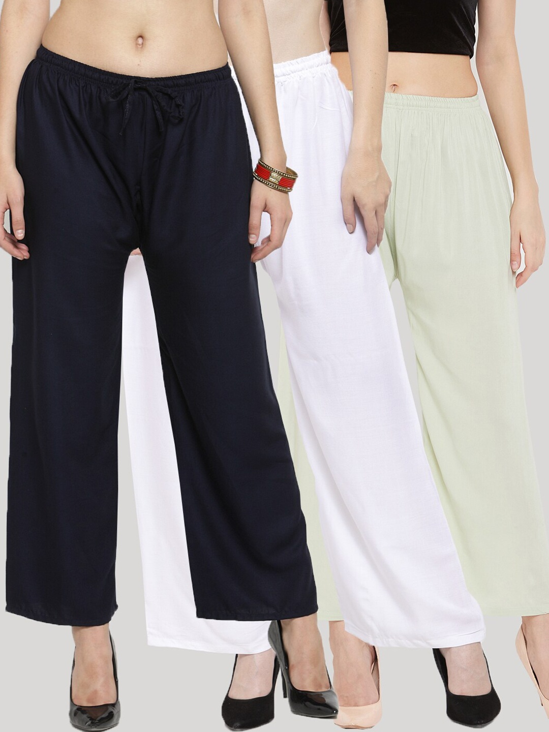 

Clora Creation Women Pack Of 3 Knitted Palazzos, Navy blue