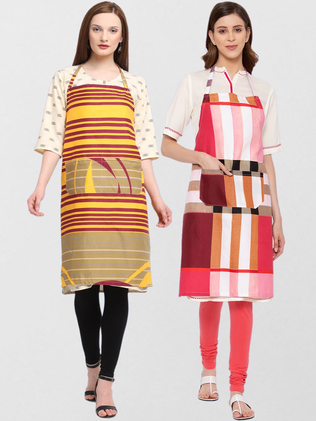 

KLOTTHE Unisex Pack Of 2 Printed Cotton 210 TC Aprons, Maroon