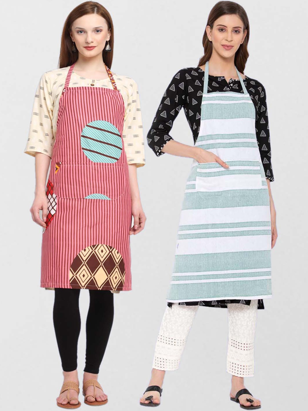 

KLOTTHE Unisex Pack Of 2 Printed Cotton 210 TC Aprons, Blue