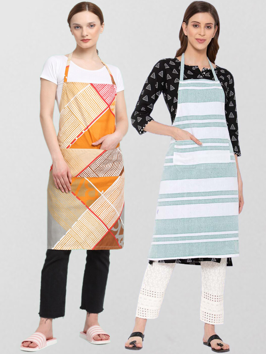 

KLOTTHE Unisex Pack Of 2 Printed 210TC Cotton Aprons, Beige