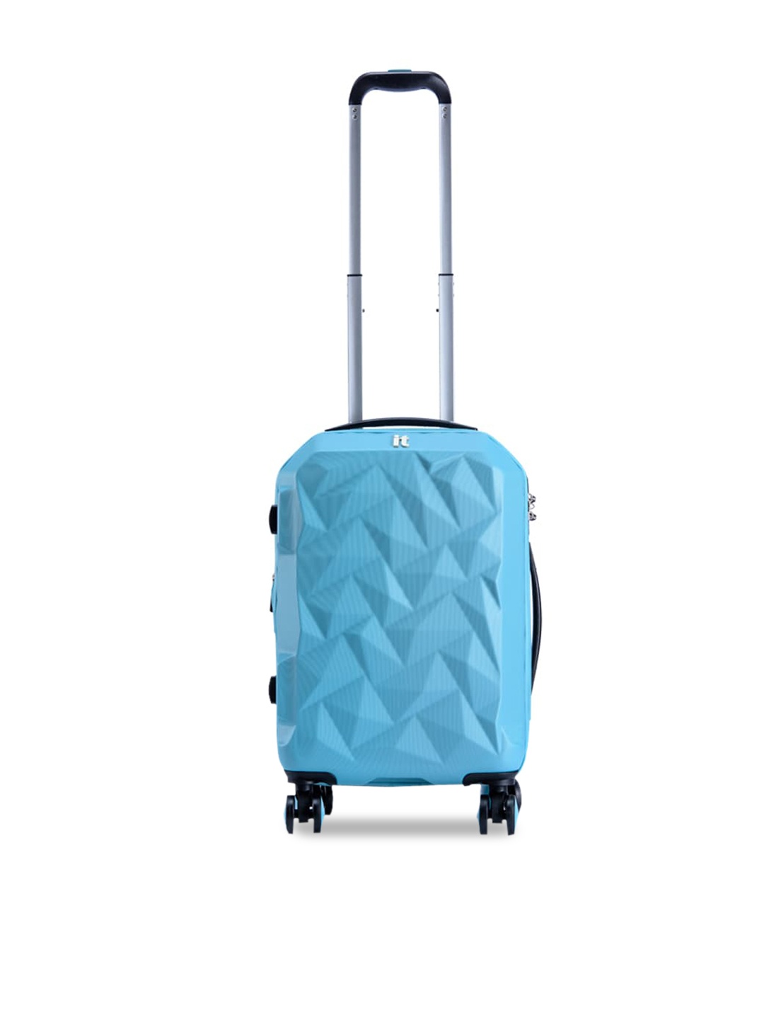 

IT luggage Blue Textured Hard-Sided Ice Cap Expandable Medium Trolley Bag