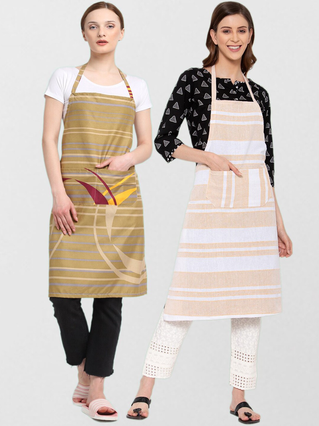 

KLOTTHE Unisex Pack Of 2 Printed 210TC Cotton Aprons, Brown