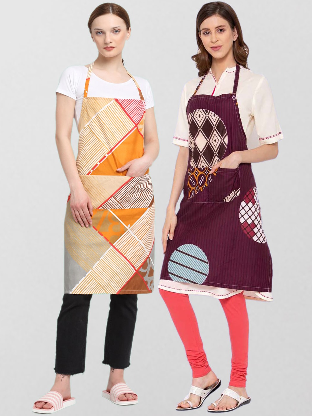 

KLOTTHE Unisex Pack Of 2 Printed Cotton 210 TC Aprons, Brown