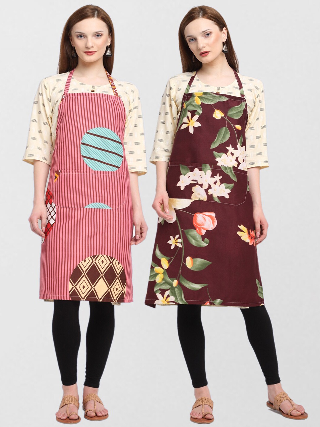 

KLOTTHE Pack Of 2 Printed 210 TC Cotton Aprons, Pink