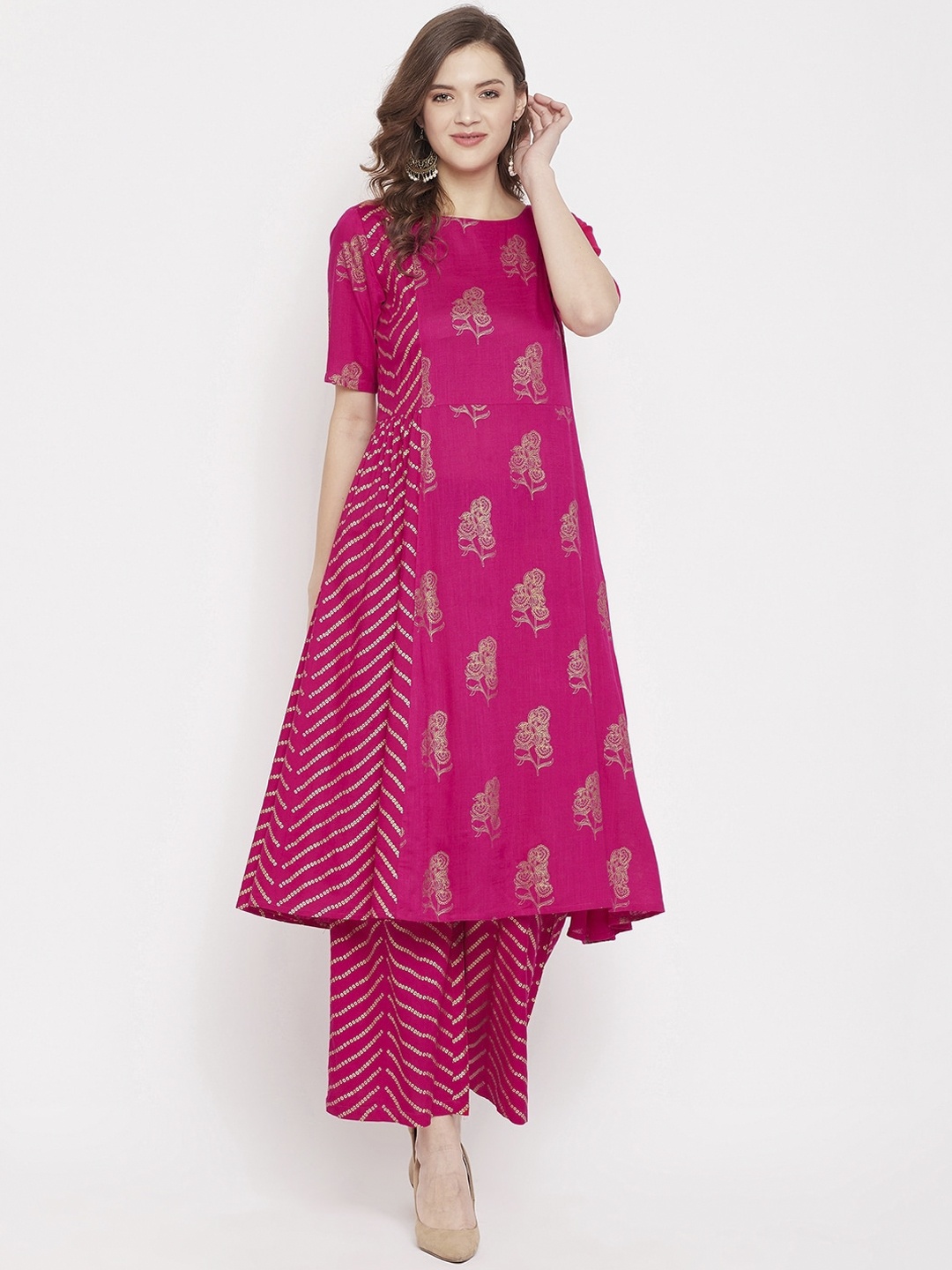 

PANIT Women Fuchsia Ethnic Motifs Printed Kurti with Palazzos