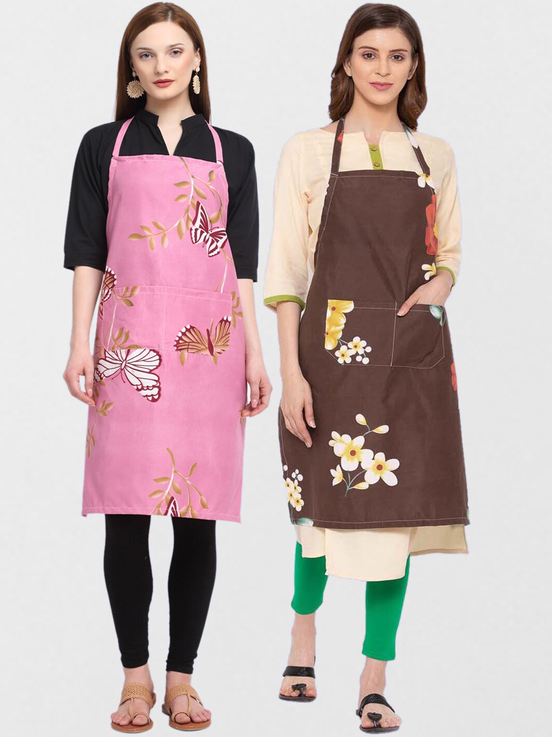 

KLOTTHE Pack Of 2 Printed 210 TC Cotton Aprons, Pink
