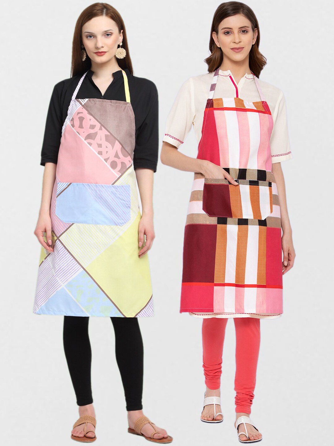 

KLOTTHE Unisex Pack Of 2 Printed Cotton 210 TC Aprons, Pink